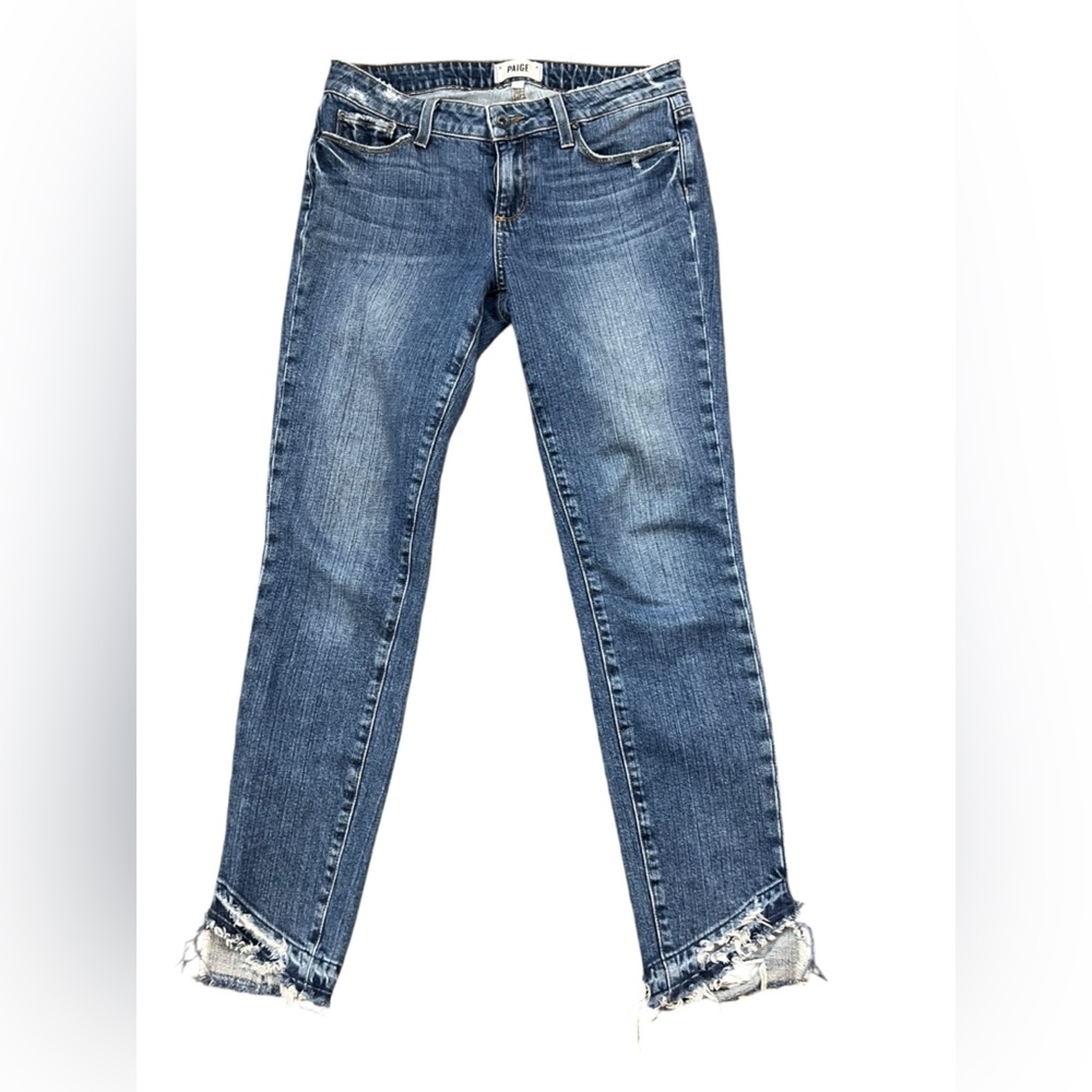 PAIGE Skyline Ankle Peg Bred land With Torn Back Hem Mid Rise